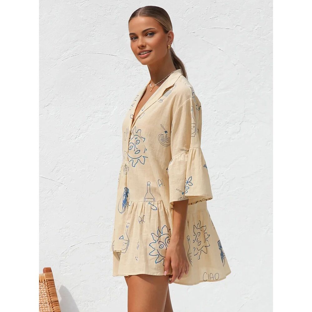 Commense Oversized Sun Print Short Dress L